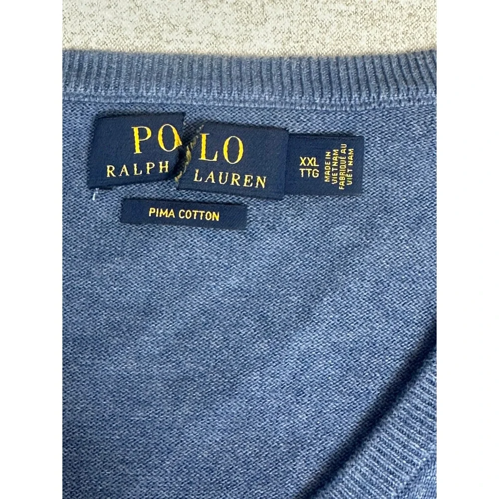 Polo Ralph Lauren V-Neck Sweater Mens XXL Blue Pima Cotton Pony Logo NWOT